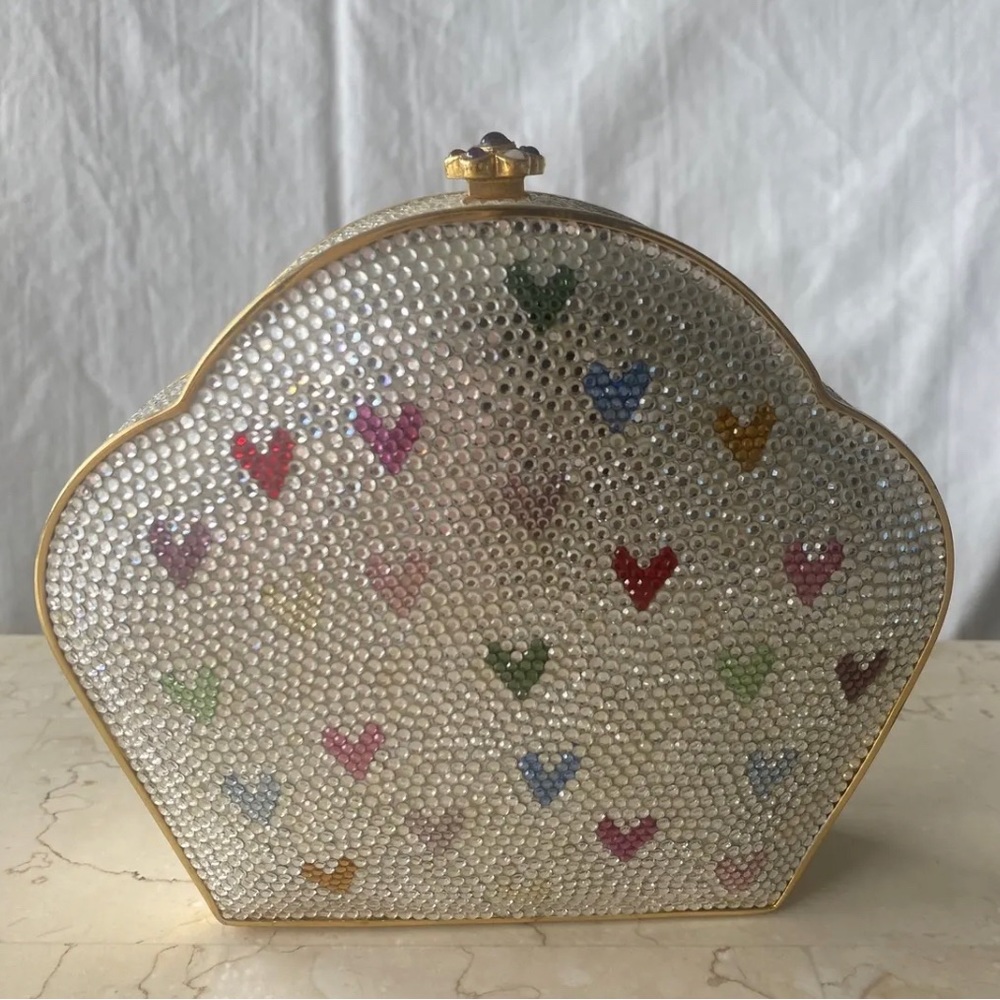 Judith Leiber crystal clutch with small hearts. Comb and coin purse included.